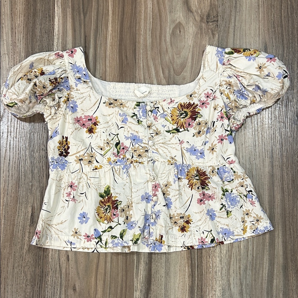 Anthropologie Cream Floral Blouse
